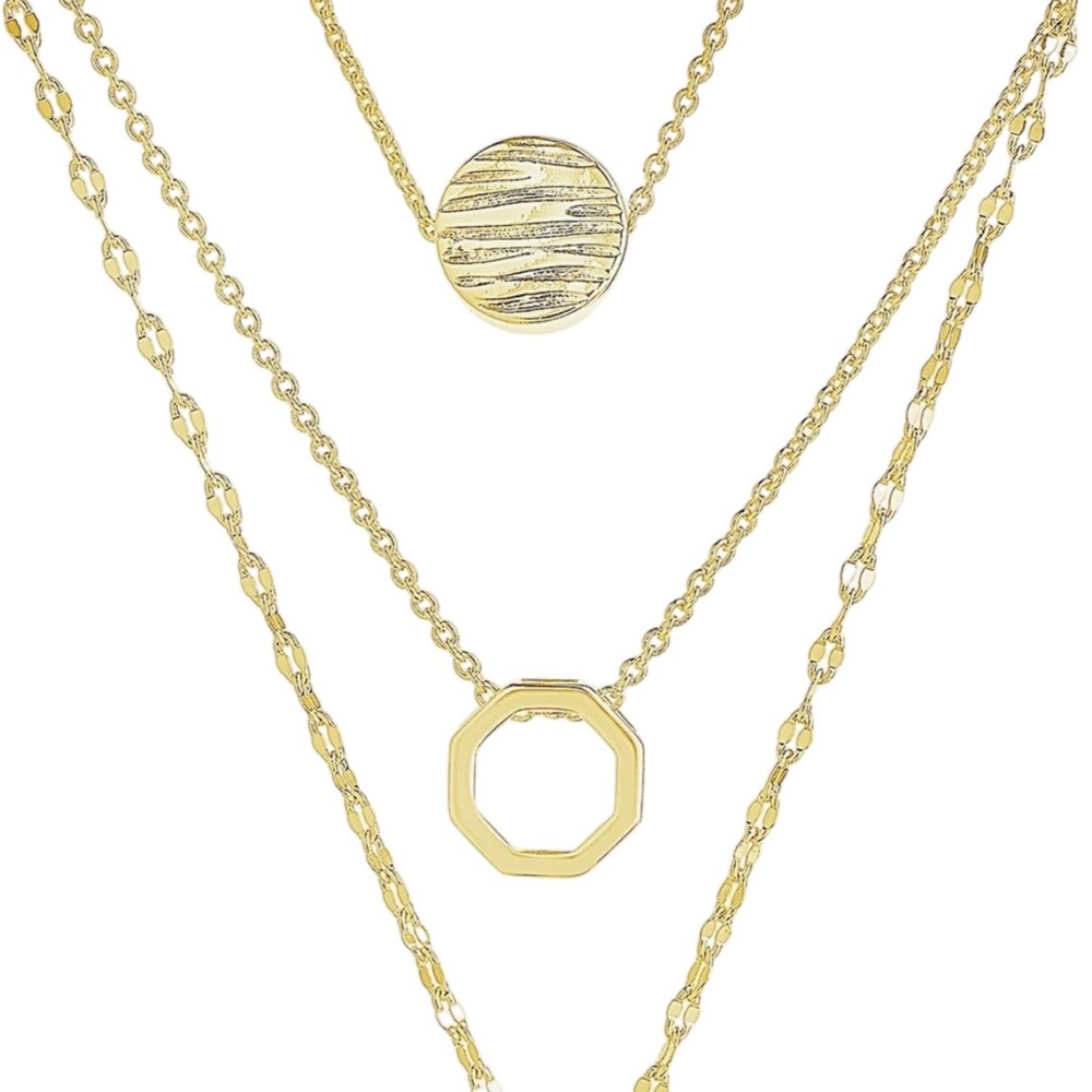 STERLING FOREVER 14K GOLD PLATED TEXTURED DISC LAYERED CHAIN NECKLACE - NWT - Picture 3 of 5